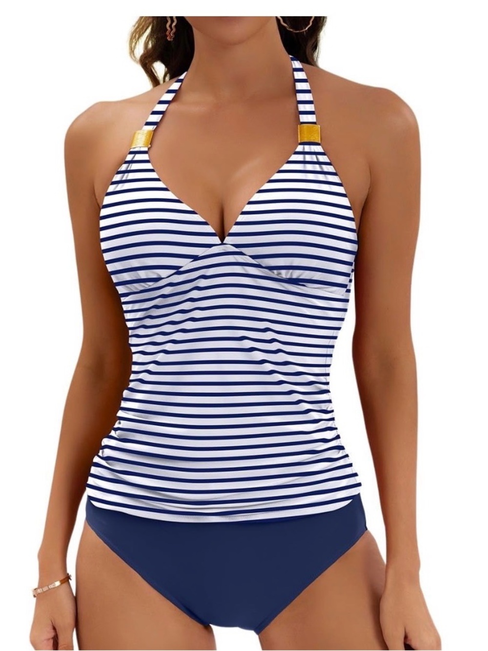 Esprit Navy and White Striped Halter Tankini Set